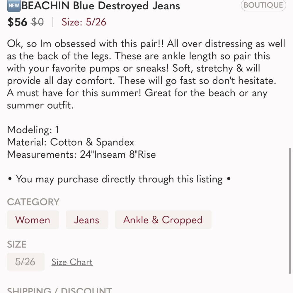 🆕BEACHIN Blue Destroyed Jeans - Picture 5 of 7